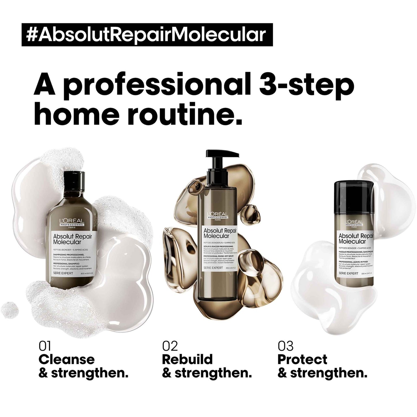 L'Oréal Professionnel Absolut Repair Molecular line shampoo serum and leave in cream
