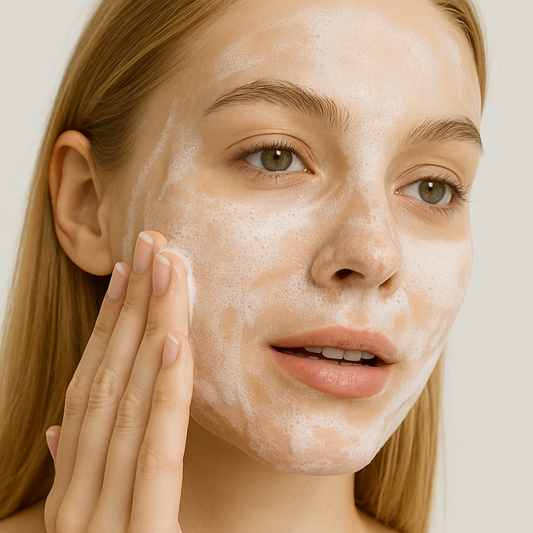 Blonde model washing face with Dermaceutic Advanced Cleanser